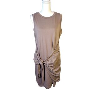 BTFBM T-shirt Tank Dress Womens L Brown Front Tie Ruched Sleeveless Sheath Lined